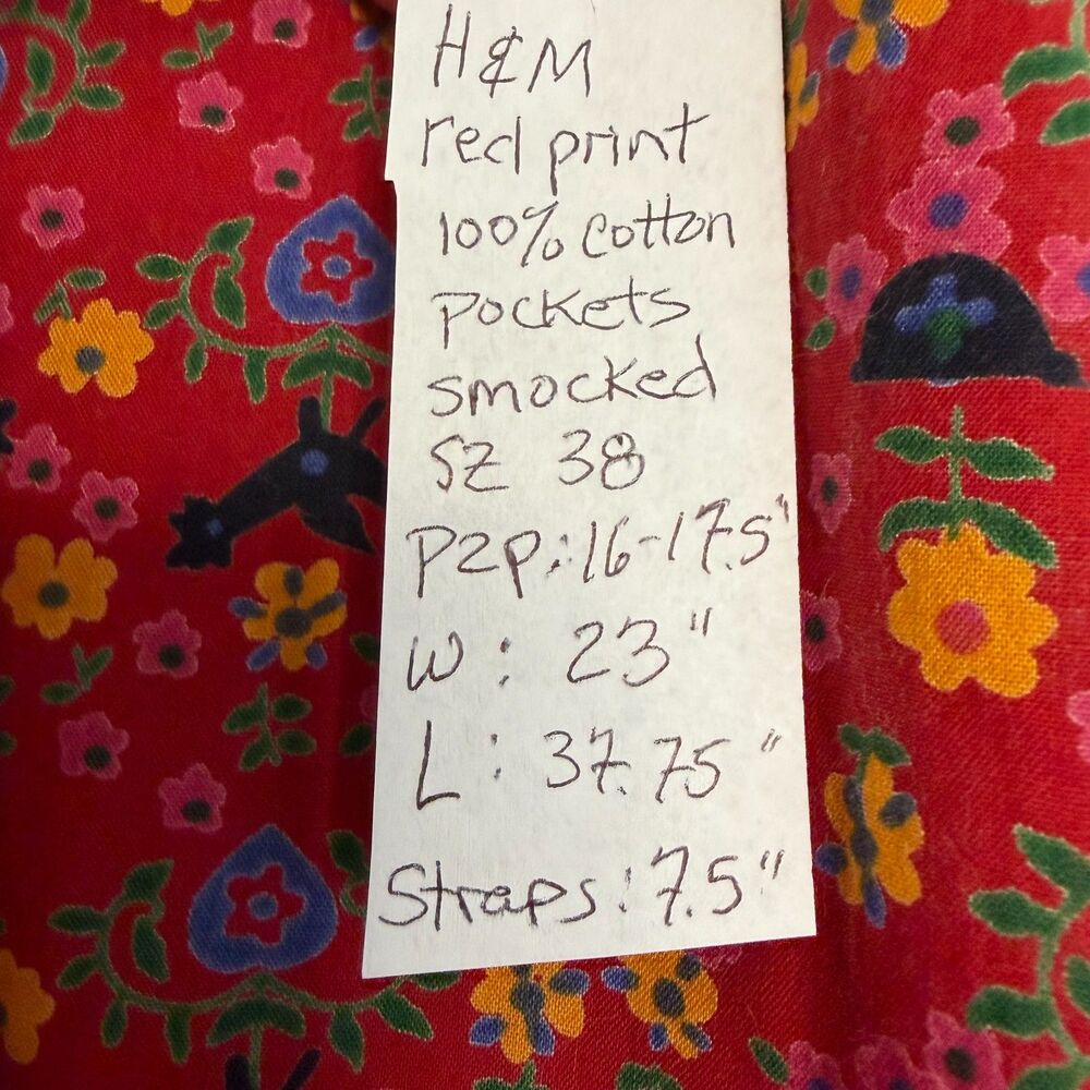 H&M Red Ditsy Floral Cottagecore Sundress | 100% Cotton | Pockets | EU Size 38 - Picture 9 of 12